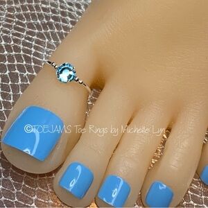 TOE RING Pale Blue Crystal/Silver Plated Elastic Stretch Band Big Toe Ring